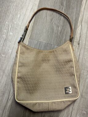 Fendi Beige Logo-Jacquard Shoulder Bag